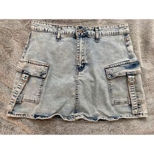 Project Rebel Denim Acid Wash Cargo Mini Skirt Light Blue Utility Size L